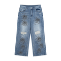 RHETORICAL EXHAUSTION Stamped and Distressed Straight Leg Denim Jeans
