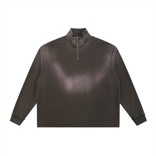 AS IS Faded Raw Edge Quarter-Zip Sweatshirt