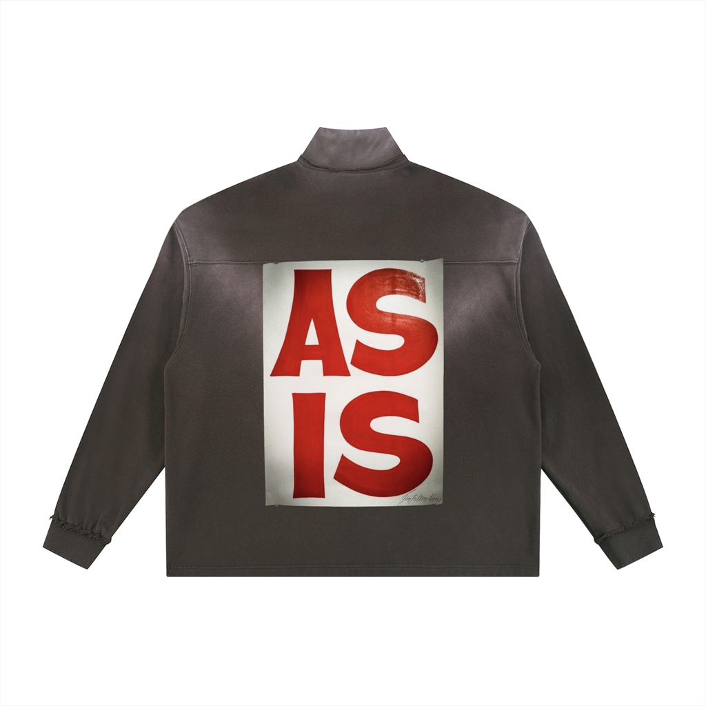 AS IS Faded Raw Edge Quarter-Zip Sweatshirt