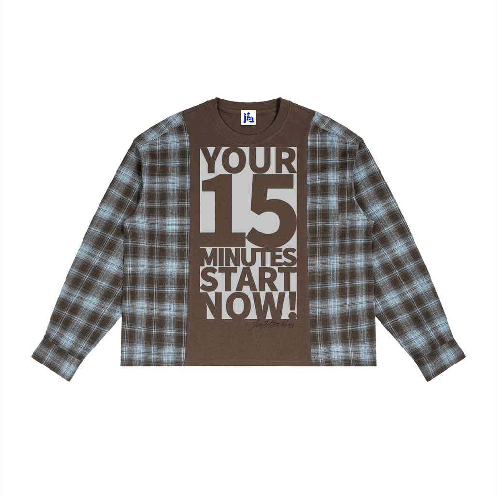 YOUR 15 MINUTES Plaid Panel Long Sleeve Hybrid Shirt