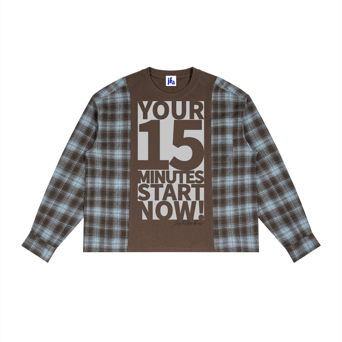 YOUR 15 MINUTES Plaid Panel Long Sleeve Hybrid Shirt