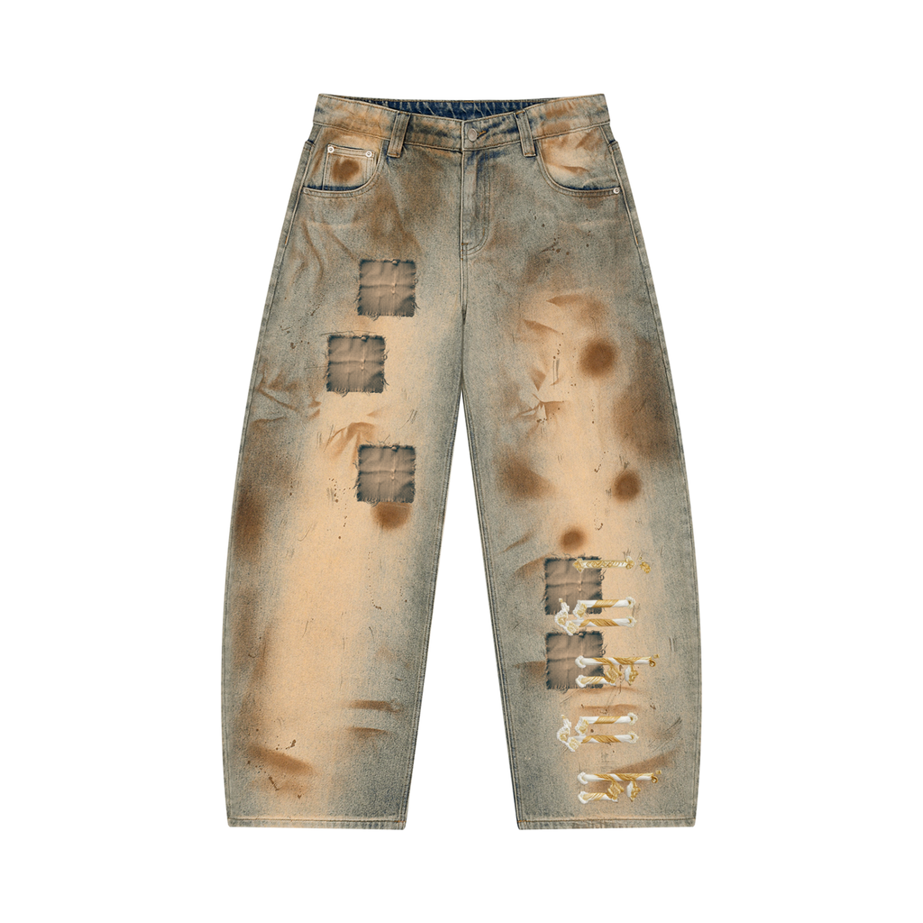 FALSE MENDED Vintage Wash Barrel Leg Jeans