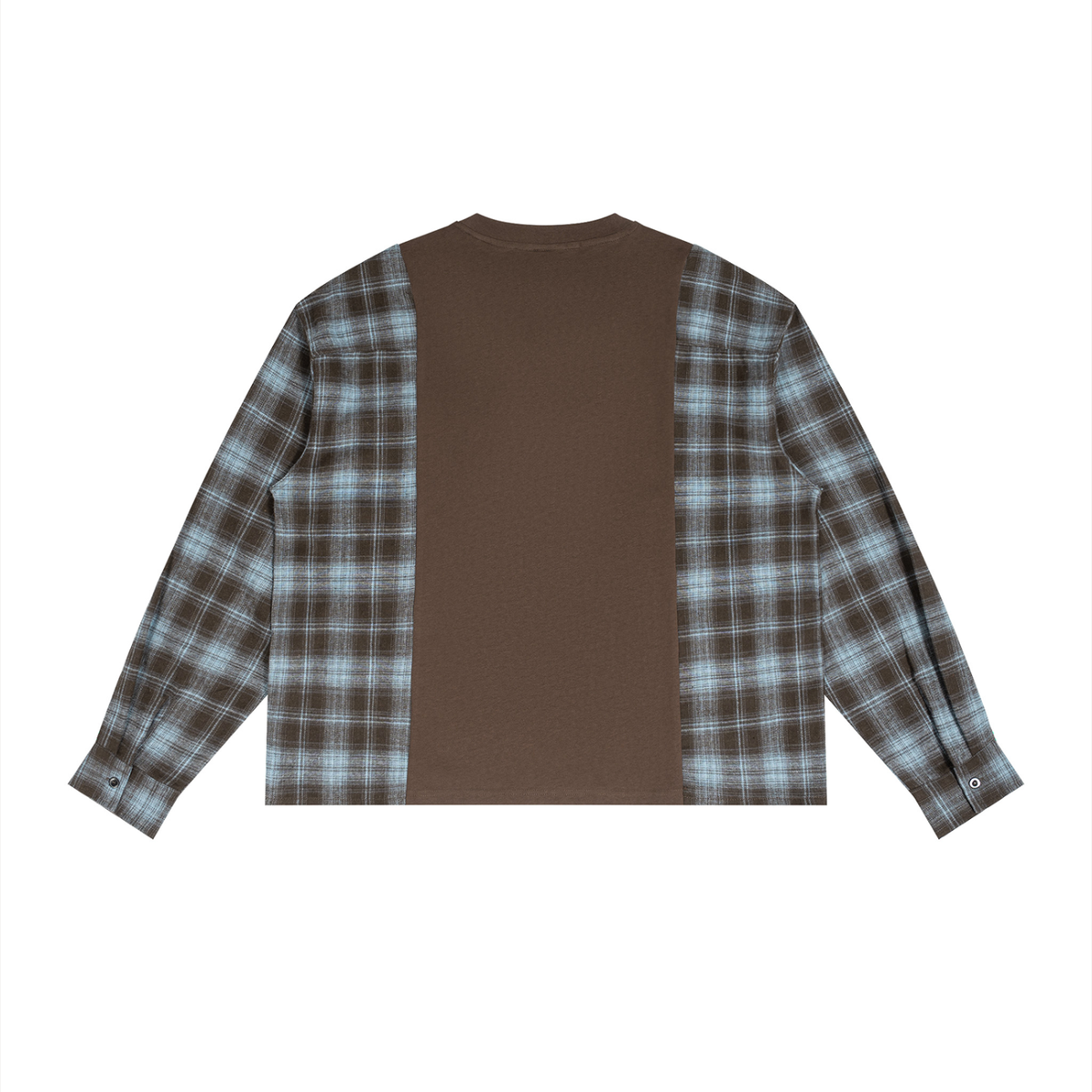 YOUR 15 MINUTES Plaid Panel Long Sleeve Hybrid Shirt